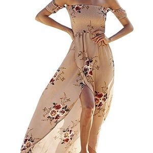 Floral Off the Shoulder Split Chiffon Maxi
